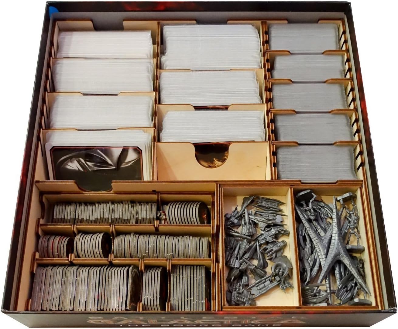 The Broken Token Board Game Organizer - Battlestar Galactica Compatible Wood Storage Box with Multiple Trays and Dividers