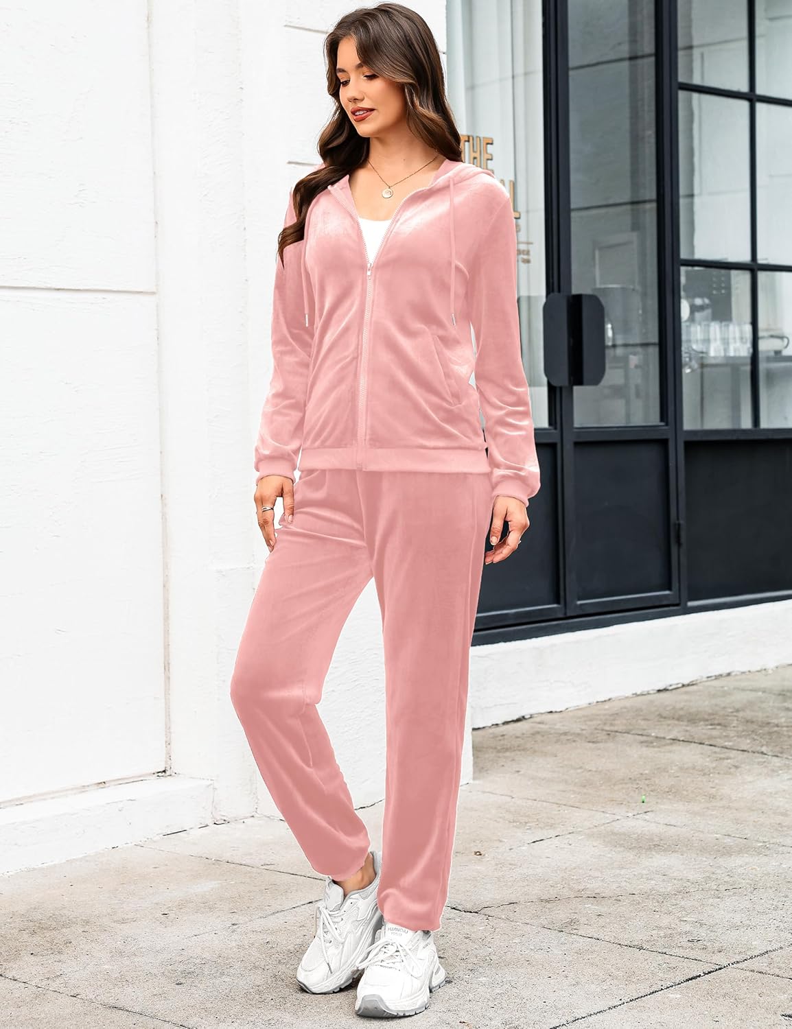 Totatuit Womens 2 Piece Sweatsuits Set Velvet Long Sleeve Zip Up Track Suits Jogging Suit Global Recycled Standard Global Recycled Standard Global Recycled Standard - Image 3