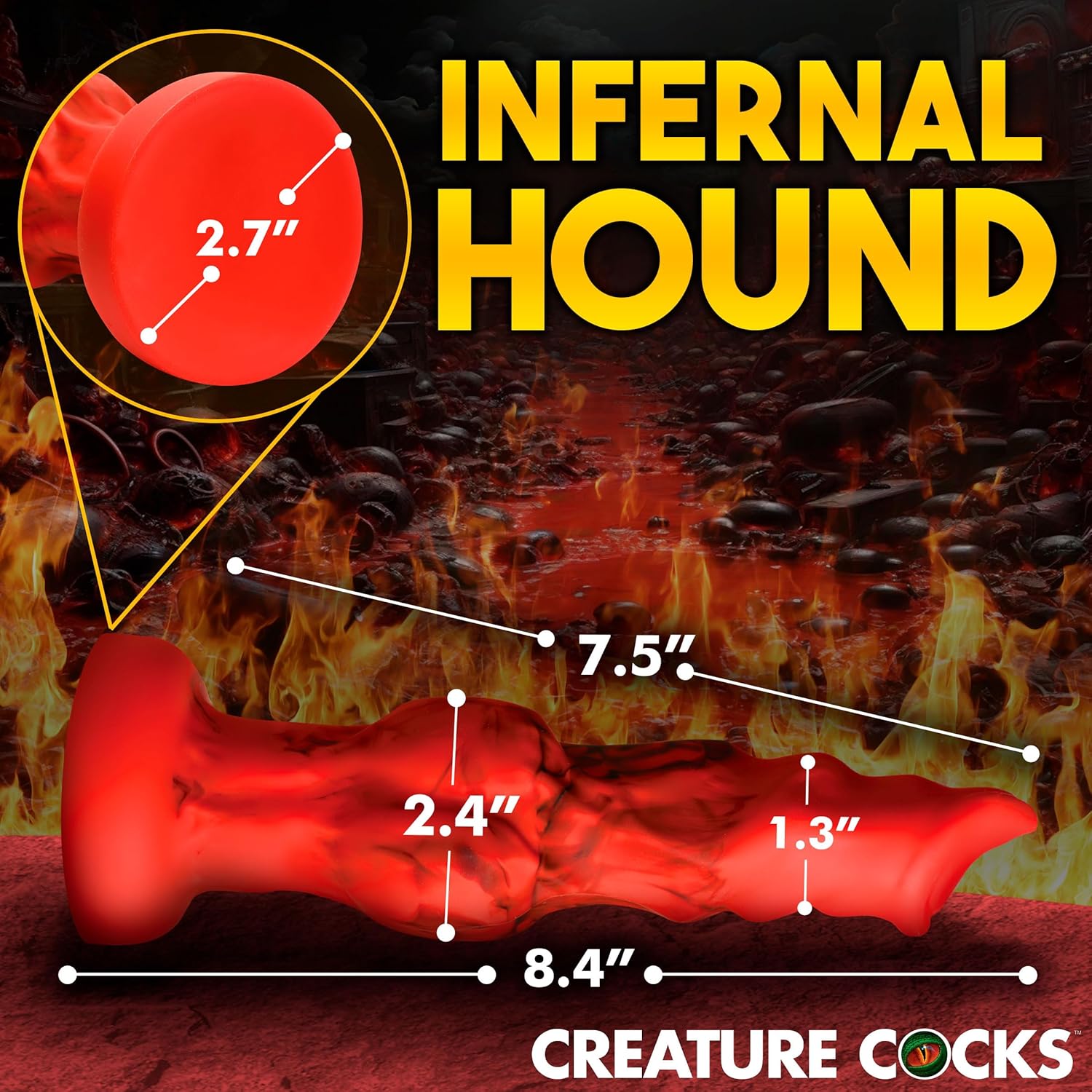 CREATURE COCKS Fire Hound Silicone Dildo for Men, Women, & Couples. Fantasy Dildo, Stong Suction Cup Base. Harness Compatible & Premium Silicone. 1 Piece, Red - Medium.