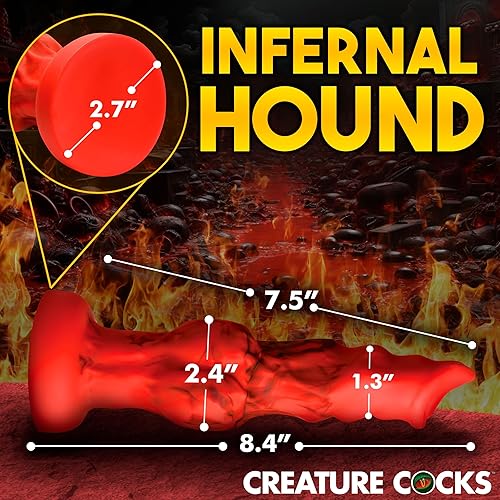 Miniatura 10 de CREATURE COCKS Consolador de silicona Fire Hound para hombres, mujeres y parejas. Consolador de fantasía, base de ventosa Stong. Compatible con