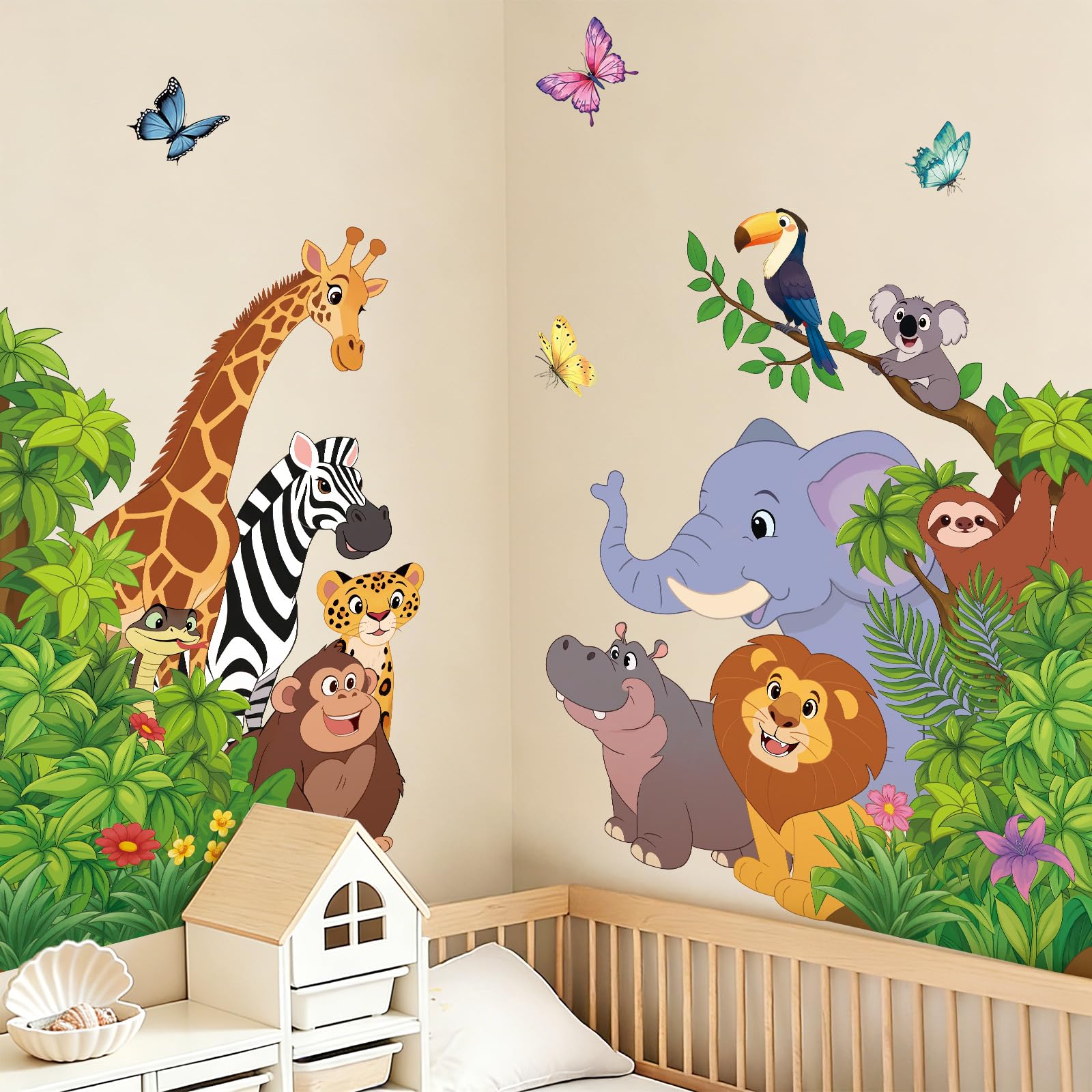 Adesivi Murali Animali della Giungla Decorativi per Cameretta Bambini Porte Armadio