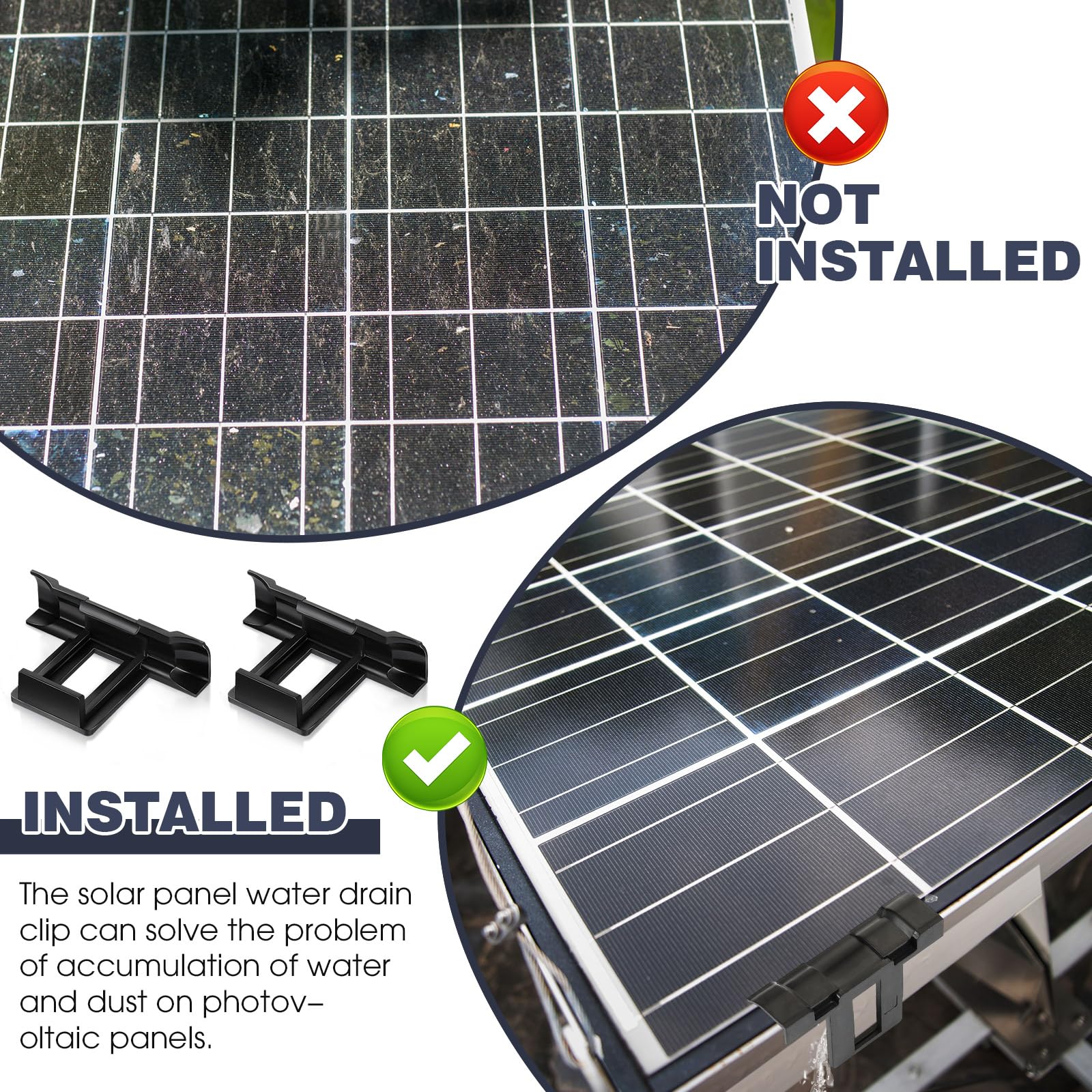 200 Clips de Drenaje de Agua para Paneles Solares Clips de Drenaje de Agua Clip de Extracción de Lodo Clip de Limpieza de Módulo Fotovoltaico para Drenaje de Agua, Negro (30 mm)