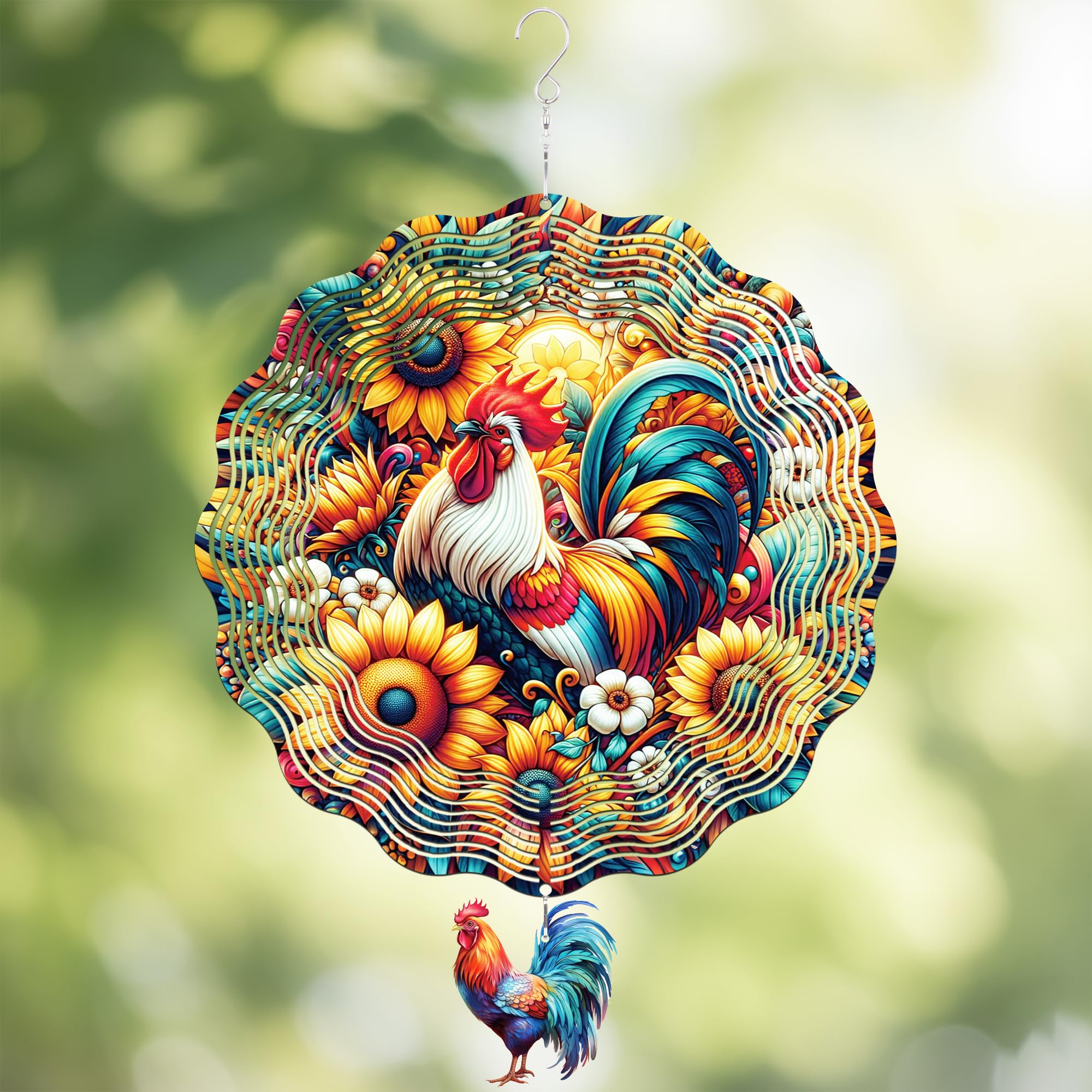 Chicken Wind Spinners Outdoor - Rooster Decor 3D Kinetic Hanging