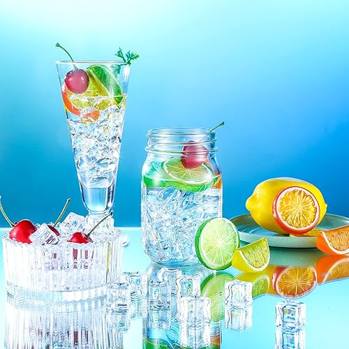Miniatura 4 de Juego de 90 cubitos de hielo de frutas falsas, incluye 30 rodajas de limón de simulación, rodajas de limón y lima, 50 cubitos de hielo acrílico
