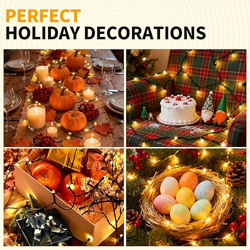 Miniatura 6 de 500 luces LED de Navidad de 164 pies, luces para árbol de Navidad, 8 modos de enchufe, con función de memoria, tira de luces verdes para dormitorio,