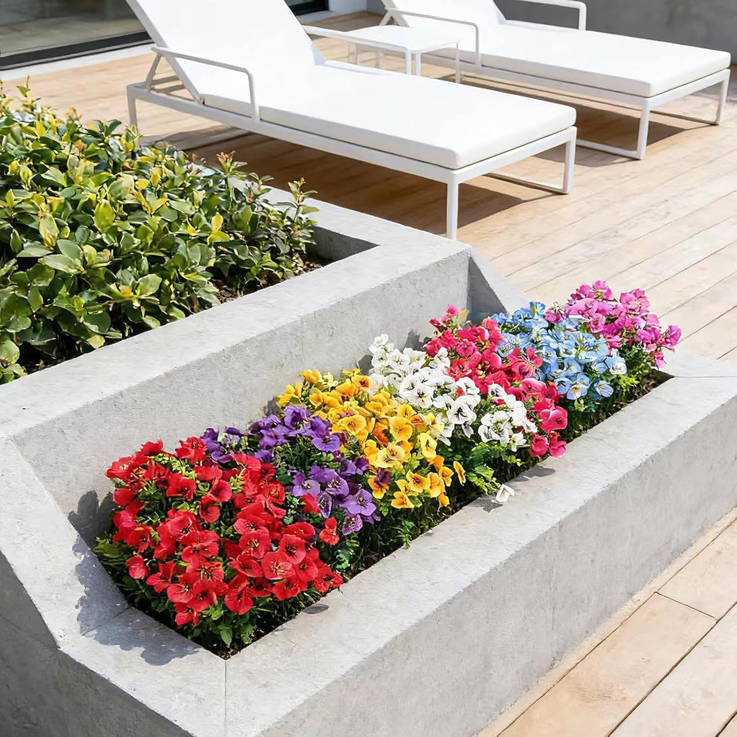 WEAUSUP 28 Bundles Outdoor Artificial Flowers Fake Silk Pansy Flowers UV Resistant Bushes Faux Greenery Plants for Home Garden Porch Patio Decor (7 Colors)