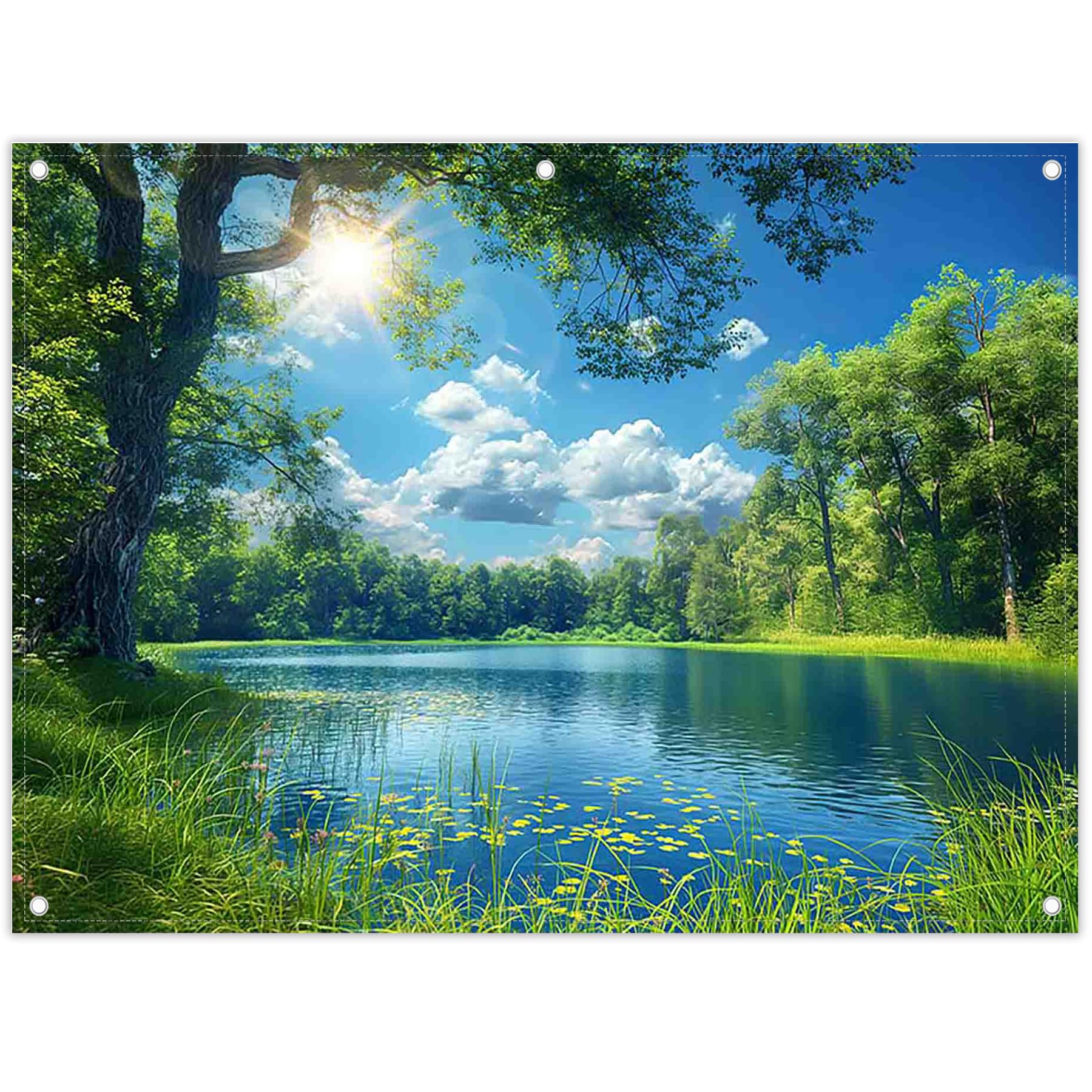 Luminora Tissu en Polyester 2,4 x 1,8 m Toile de Fond en Tissu Paysage Naturel, forêt, lac, Soleil, Ciel, extérieur, Voyage, randonnée, Camping, décorations de fête, bannière Photo de Vacances