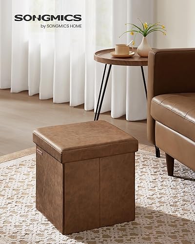 Miniatura 30 de SONGMICS cubo de almacenamiento de piel sintética, asiento, 15 pulgadas, Madera, Negro Negro -,Marrón,Gris-oscuro,Camel marrón,Marrón café,Crema