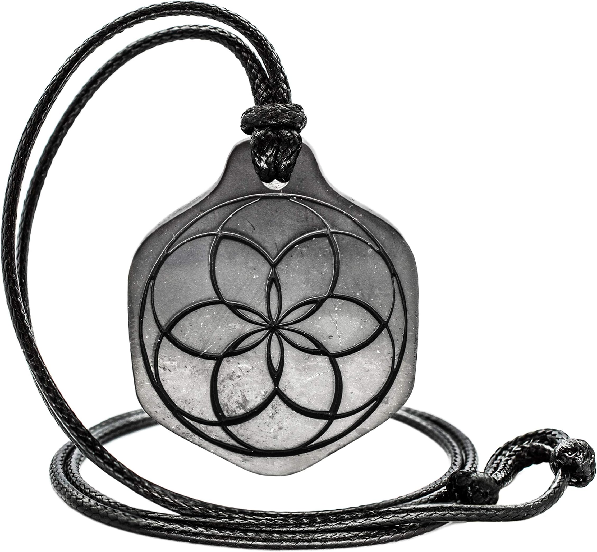 Wallystone GemsShungite - Men's Jewelry - Sacred Geometry formulas Universe - Shungite Stone Type II - Pendant Necklace