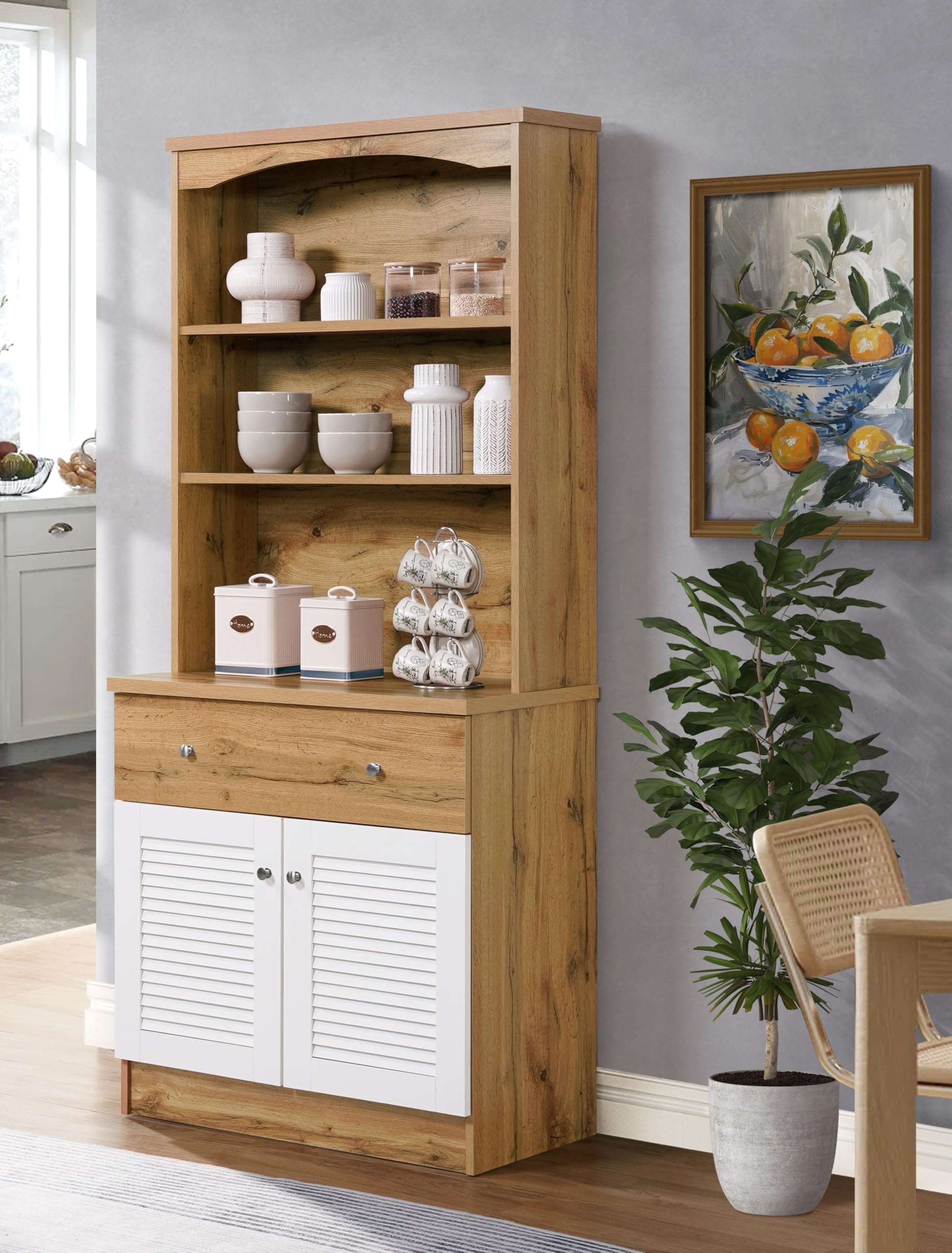 DeckUp Noordin Engineered Wood Kitchen Cabinet/Storage Unit (Wotan Oak & White, Matte Finish)-image-49