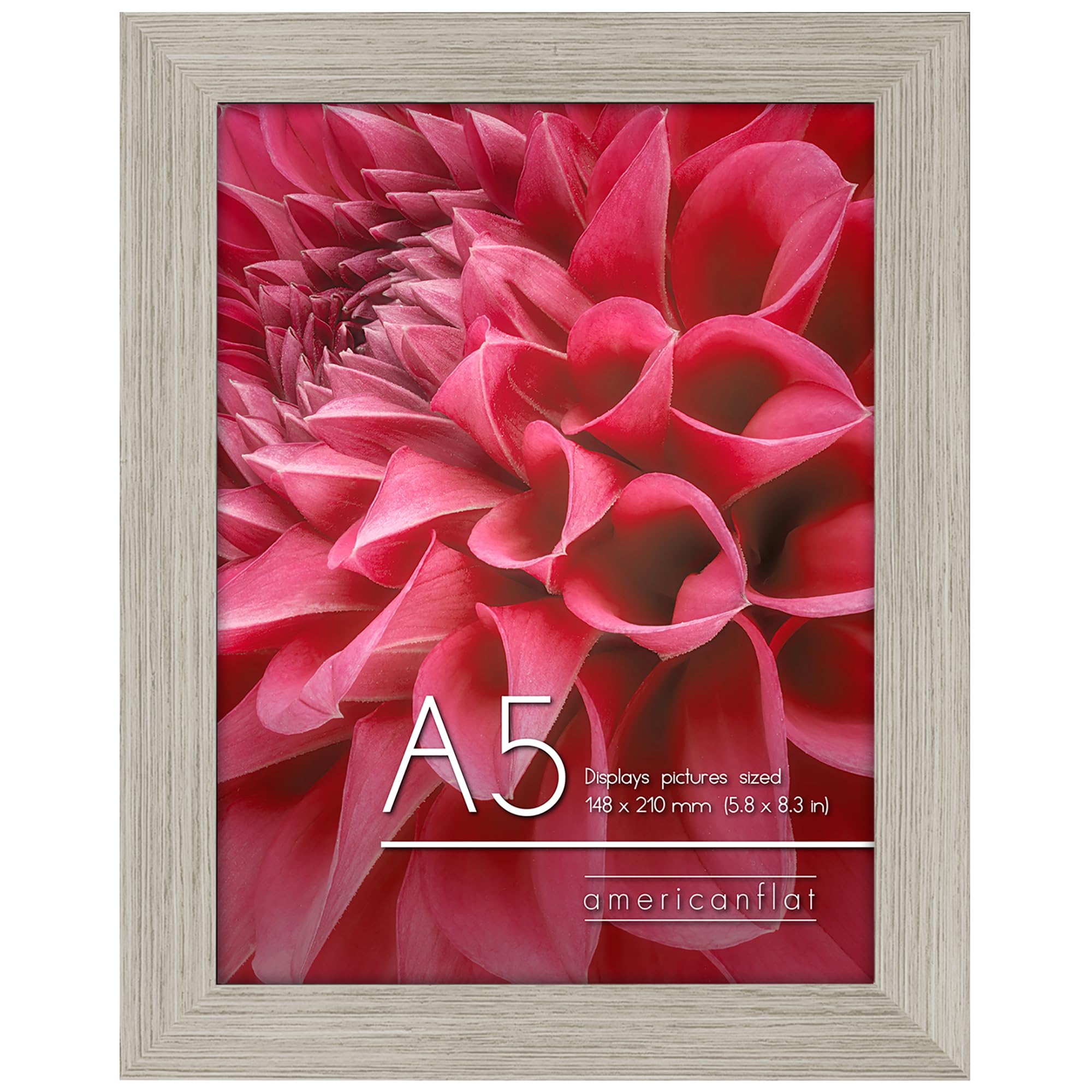 Americanflat A5 Photo Frame in Driftwood - Engineered Wood with Shatter Resistant Glass - Horizontal and Vertical Formats for Wall and Tabletop - 14.8x21 cm