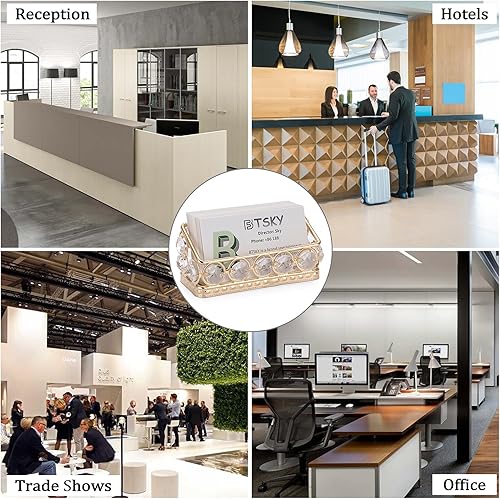 Miniatura 7 de BTSKY Paquete de 2 tarjeteros de cristal para escritorio, soporte de exhibición de tarjetas de identificación para encimera de oficina, organizador