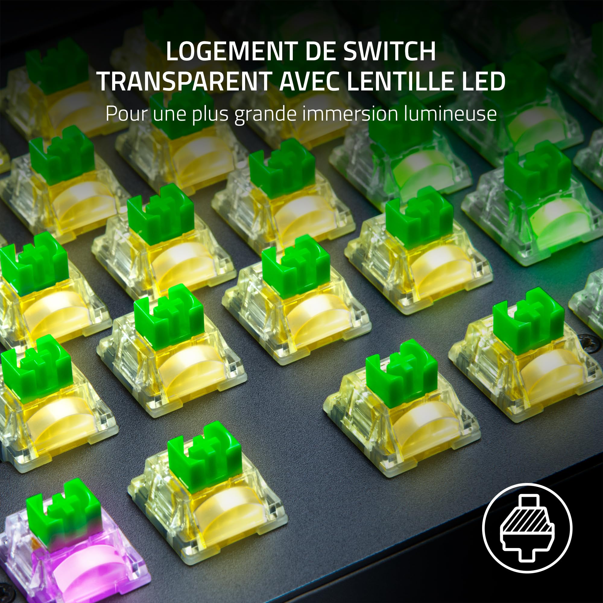 Razer Pack de Switches Mécaniques - Switches Verts Clicky (3e Gén, Logement de switch transparent avec lentille LED, Jusqu'à 100 millions de frappes, Connecteurs à 3 broches polyvalents)