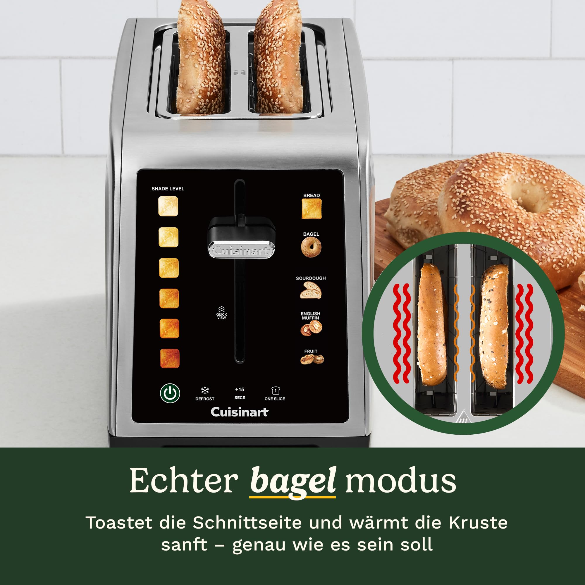 Cuisinart SimpliTouch XL Farb-Touchscreen 2-Scheiben-Toaster | Extra-große Schlitze | Farb-Touchscreen-Display | High-Lift QuickView™ | Brot-, Bagel-, Sauerteig-, Muffin- & Früchtebrot-