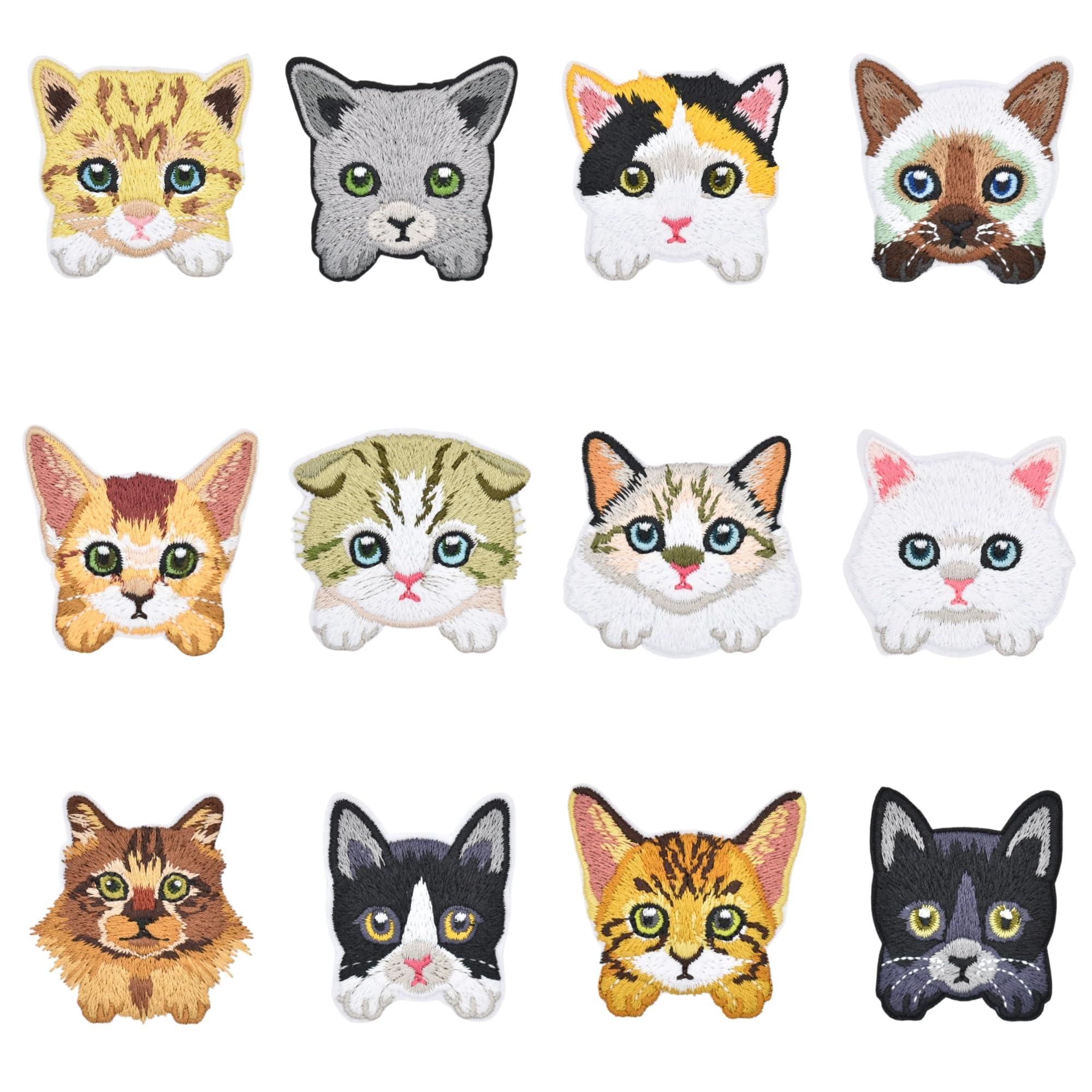 12pcs Cat Embroidered Iron on Patches for Clothing, Sew on/ Iron on Patches for Clothing, T-Shirts, Jackets, Backpacks, Jeans, Hats, Clothes Decorations