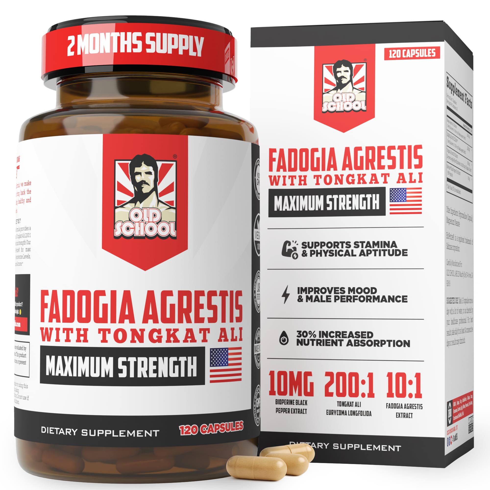 Old School LabsTestosterone Supplement for Men – Fadogia Agrestis 1500mg Max Potency + Tongkat Ali & BioPerine® – Muscle Growth, Recovery, Drive & Stamina – 120 Caps, 40 Servings