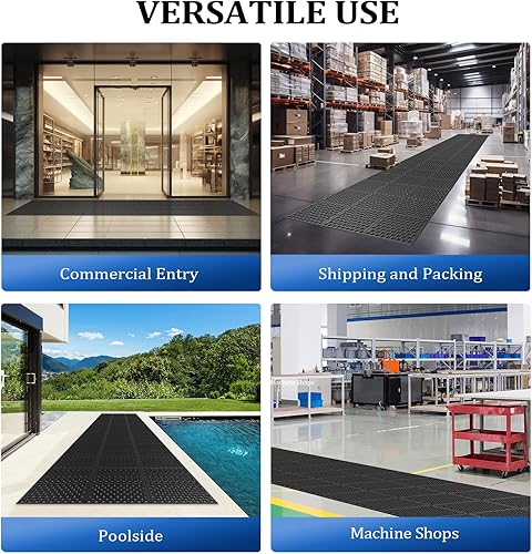 Miniatura 6 de ROVSUN Tapete de goma con agujeros, rollo grande hueco de 3 x 20 pies, antifatigaantideslizante, para cocina industrial, restaurante, bar, baño,