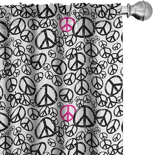 Miniatura 19 de Lunarable Cortinas de ventana mostaza, líneas curvas simétricas, rayas onduladas, damasco, diseño hippie retro, pastel, decoración ligera, juego de