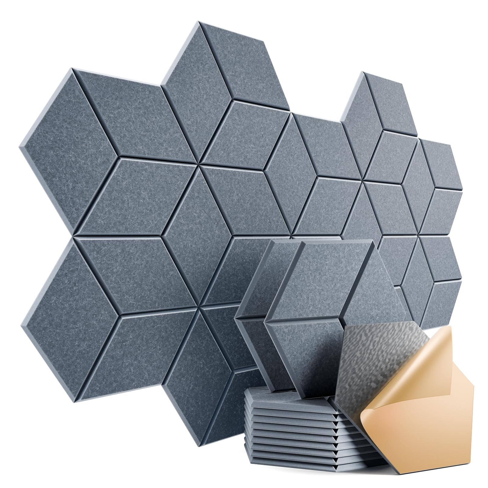 12 Pack Self-Adhesive Acoustic Panels 12" X 10" X 0.4" - Sound Proof Foam Panels with High Density, Y-Lined Design, Flame Resistant, Absorb Noise and Eliminate Echoes(Gray)