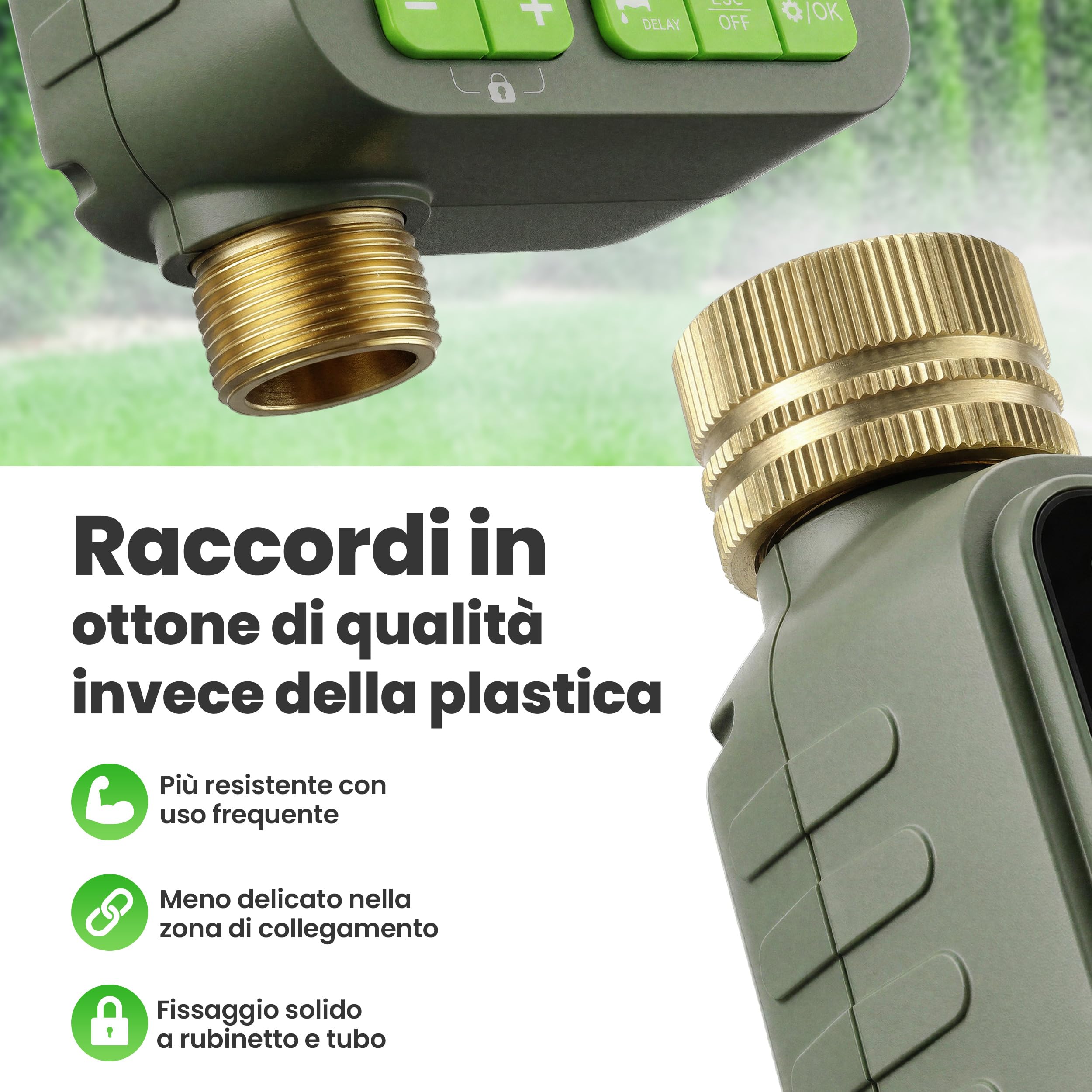 rainfactory - timer irrigazione automatico 1 via, centralina irrigazione a batteria IP65 con display LCD, 4 programmi, manuale, delay pioggia, raccordo ¾" per giardino, balcone, vasi, goccia a goccia!