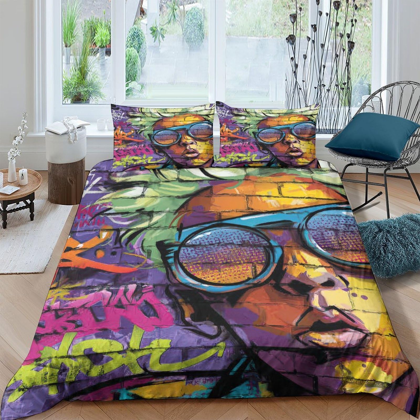 Ctjqhvkz Style-10 3D Printed Graffiti Art Fitted Sheet Microfiber Urban Street Portrait Mattress Cover For Bedroom Decor Protection Single（135X200cm）