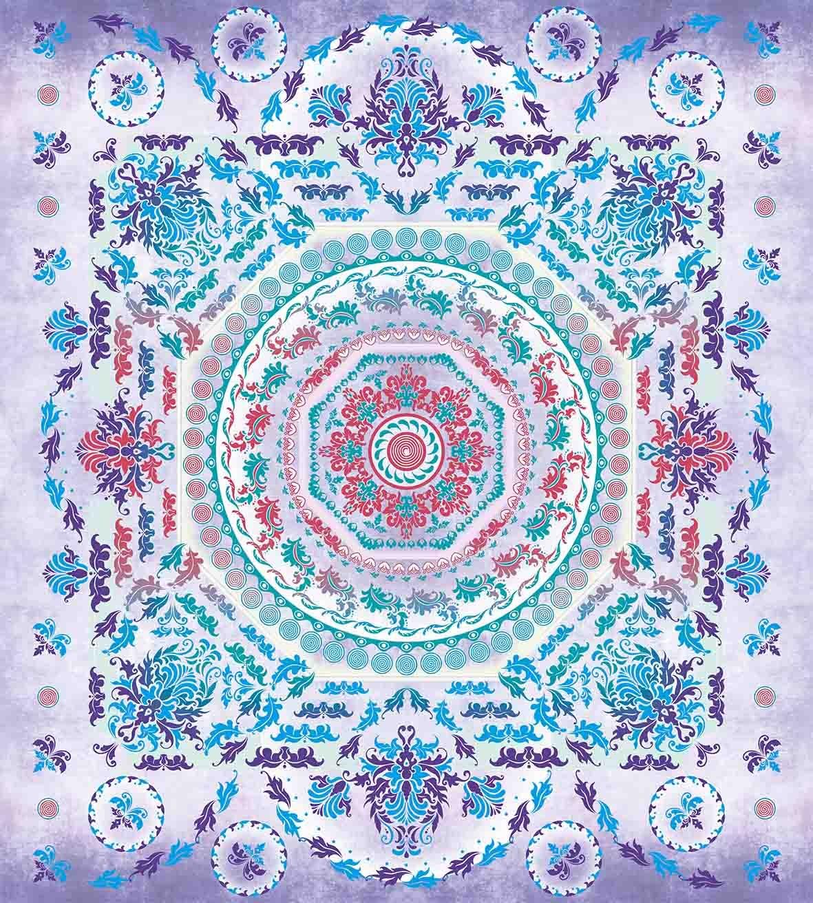 Ambesonne Mandala Duvet Cover Set, Medallion Design Floral Patterns and Leaves Boho Hippie Style Prints, Decorative 3 Piece Bedding Set with 2 Pillow Shams, King Size, Turquoise Purple King Turquoise Purple