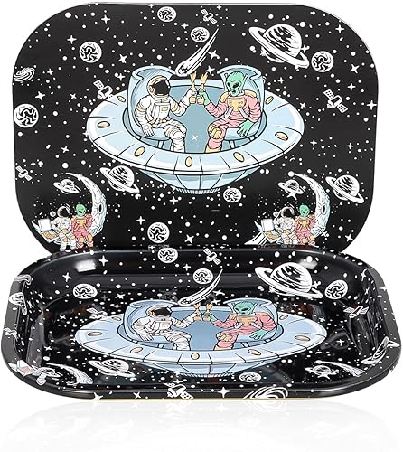 Bandejas de metal con tapa magnética, bandeja de metal de astronauta en el espacio, pequeña y bonita bandeja decorativa, ideal para el hogar o sobre