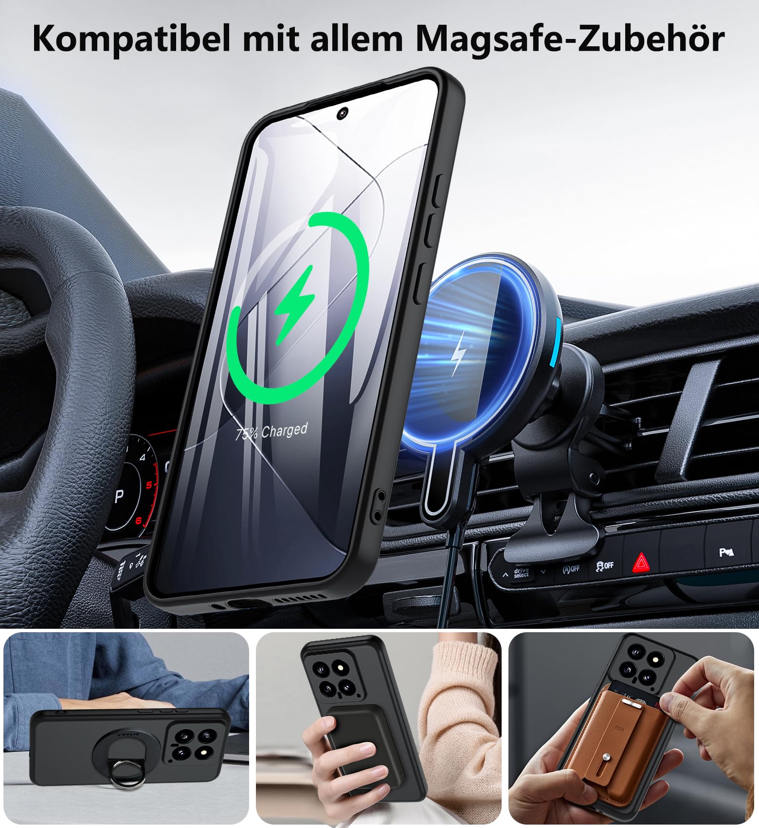 Fin2feel Hülle Für Xiaomi 14 – Magnetisch, MagSafe-kompatibel, Mit Panzerglas & Militärschutz, Schwarz