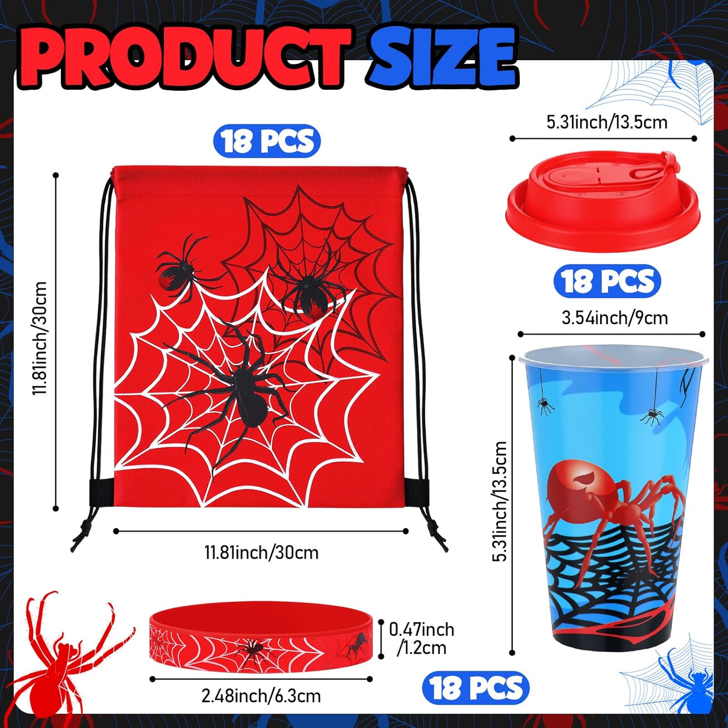 Hero Party Favors Hero Pow Birthday Party Supplies Decorations for Guests Including Drawstring Gift Bags Cups and Wristbands for Christmas Birthday Gift Favors(72 Pcs,Spider)