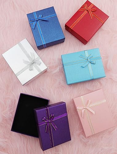 Miniatura 2 de Paquete de 12 cajas de regalo de cartón para joyas, cajas de regalo vacías con tapas y lazos de cinta para exhibir aretes, collares, anillos,