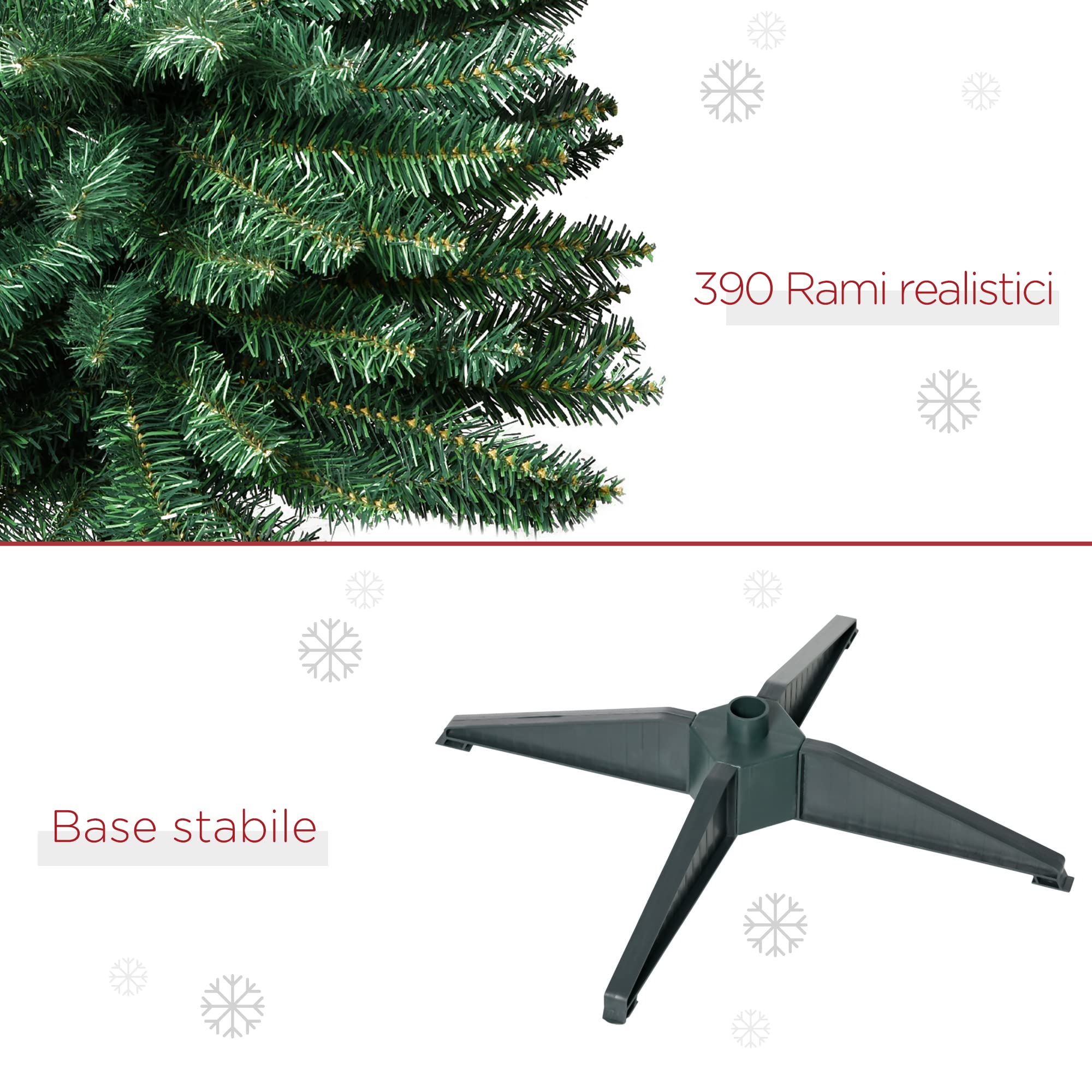 HOMCOM Alberi di Natale Artificiali Slim Set 2 390 Rami Ø55x180 cm Verde