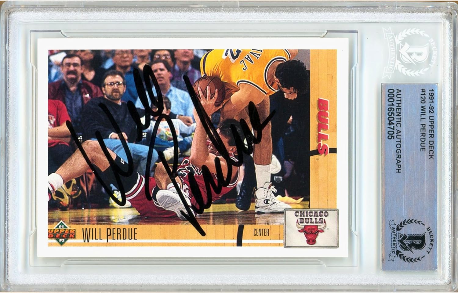 Will Purdue Autographed 1991 1992 Upper Deck #120 Basketball Trading Card Slab Beckett BAS Authentic Slabbed COA Played For Chicago Bulls NBA