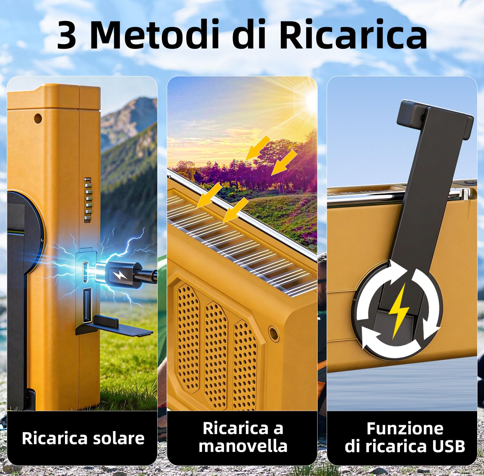 Radio Solaire d’Urgence, Radio à Manivelle avec Lampe Torche LED, Alarme SOS, Recharge par USB/Solaire/Manivelle, Radio AM/FM avec Batterie de 2000mAh pour Camping Randonnée Survie, Orange