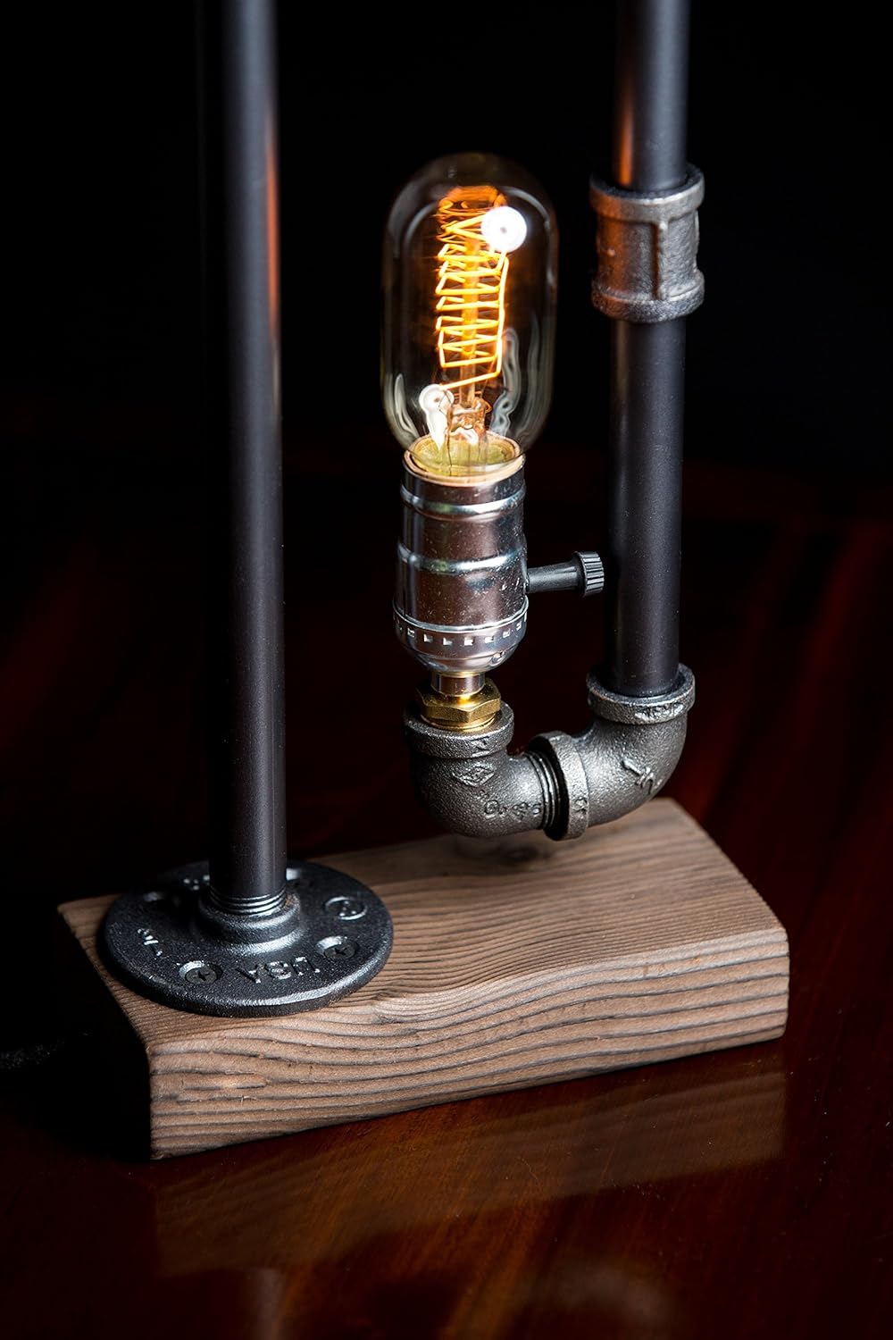 70% Off Discount Pack of 2 Minimalist Industrial Steampunk Desk Lamp Wood Base with Iron Piping Vintage Antique Designer Lighting Retro Edison Medium Screw Lamp Holder Reading Light Hallway Study Bedroom Tattoo Parlor