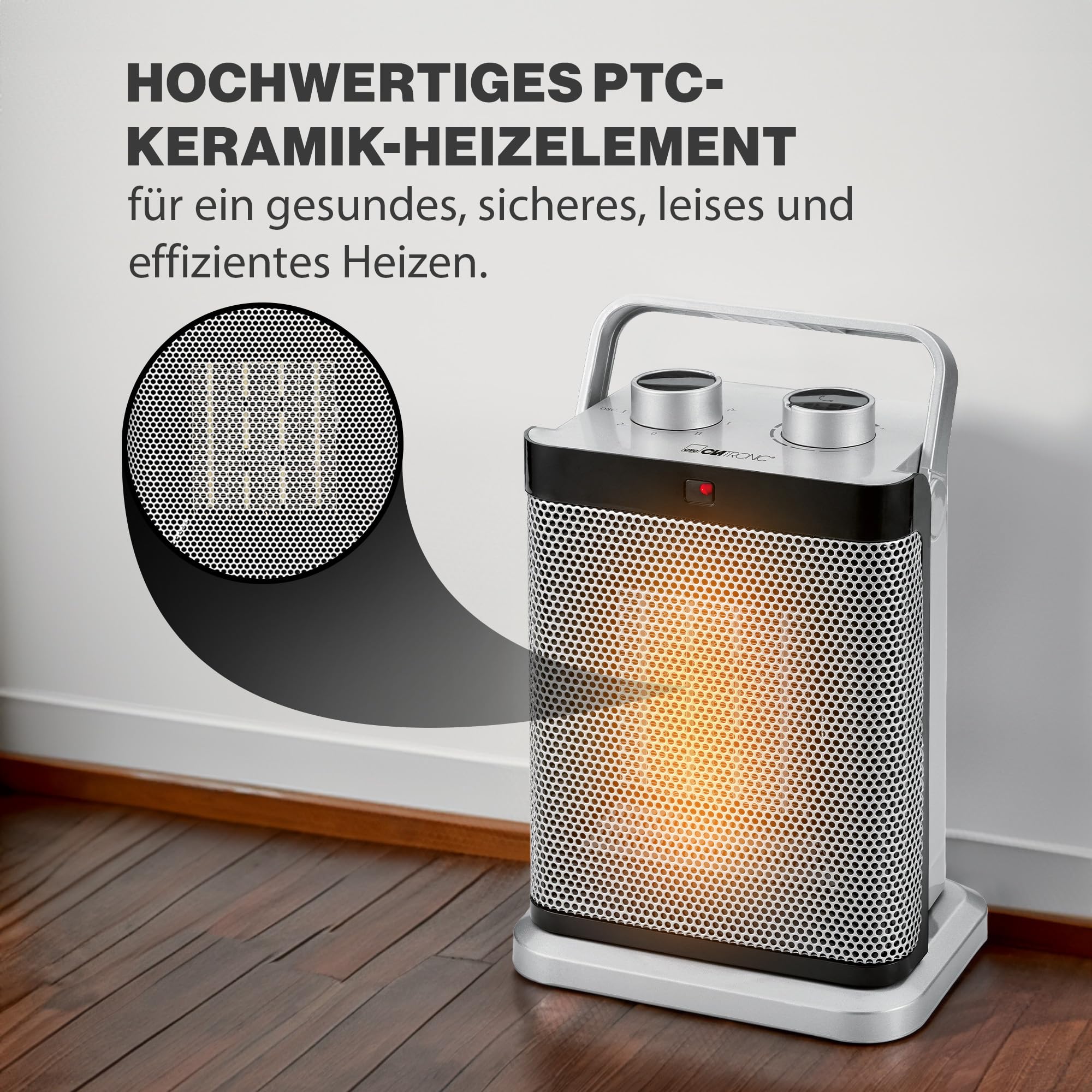 Clatronic 263740 Electrique Radiateur, Radiateur d'appoint Soufflant-2 Chauffage-Niveau de Froid (Ventilateur) -1500 Watts, Argent
