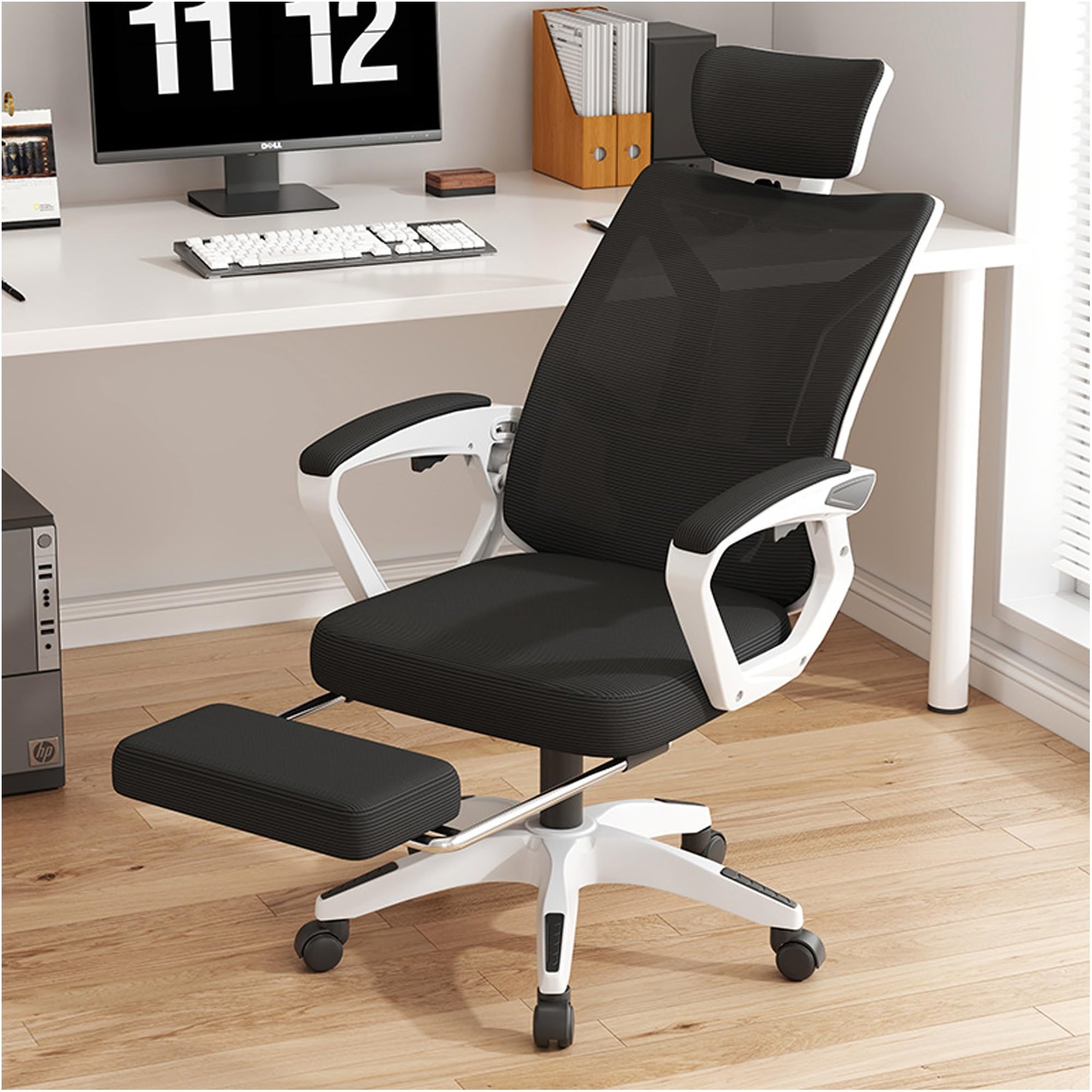 Ergonomiczne krzesło biurowe, ukryty podnóżek, krzesło biurkowe, regulowane podparcie lędźwiowe, fotel do gier, ulepszona poduszka, podnośnik gazowy, do nauki, pracy, dla kadry kierowniczej, salonu,