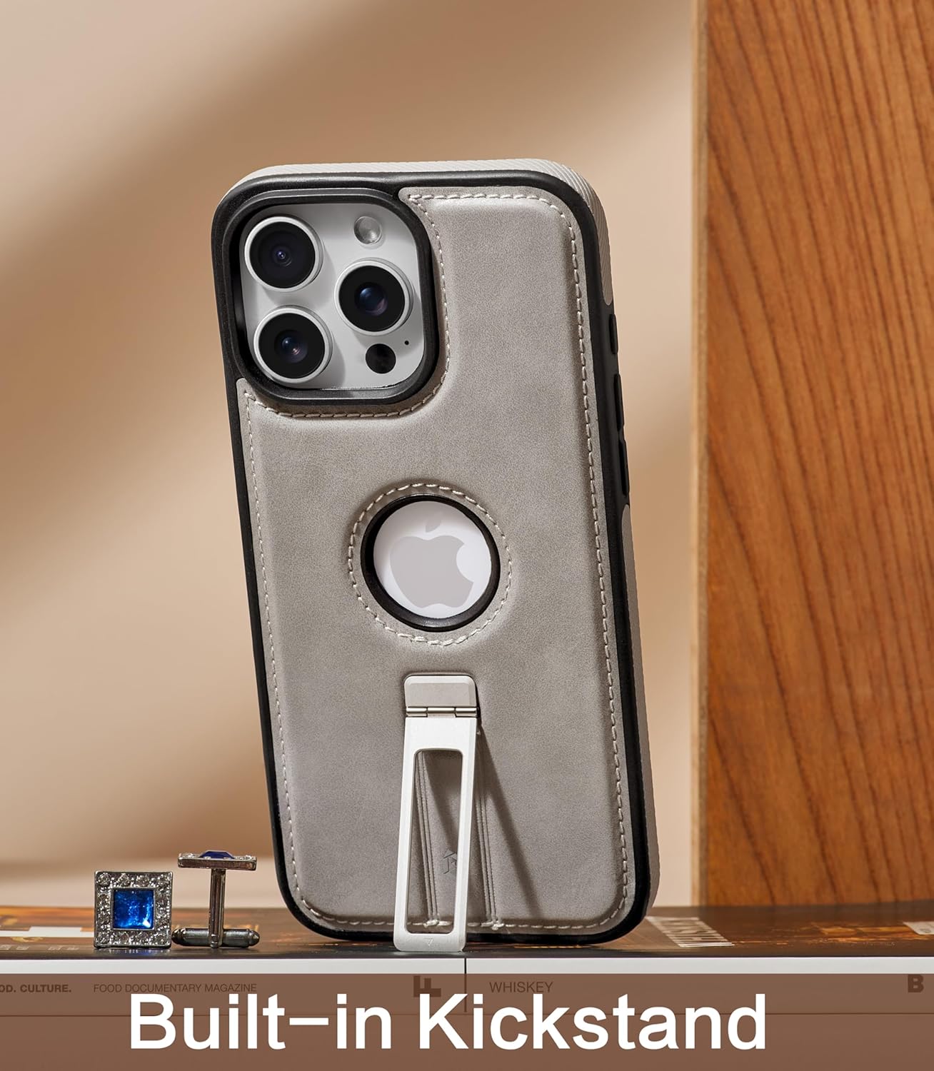 for iPhone 16 Pro Max Case Leather with Stand, Strong Magnetic Fits for MagSafe (White Titanium, iPhone 16 Pro Max)