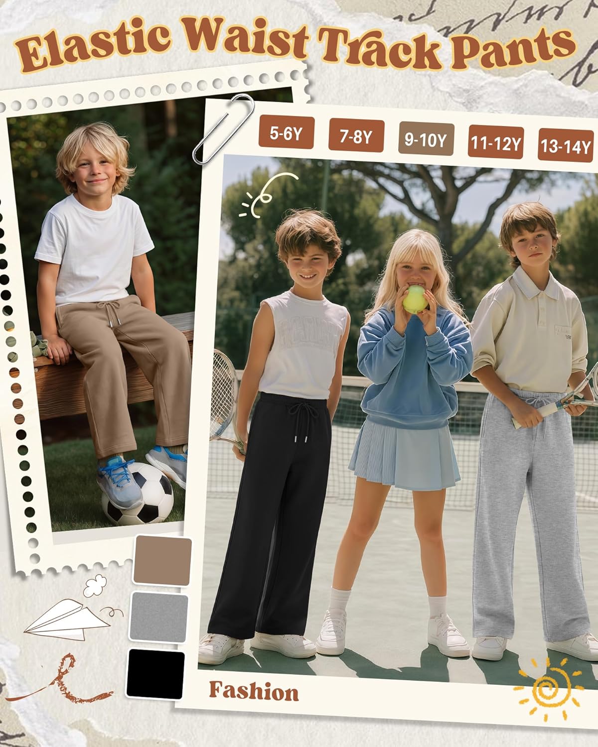 3 Pack Boy’s Baggy Sweatpants Athletic Wide Leg Joggers Elastic Waist Track Pants Open Bottom Pants with Pockets