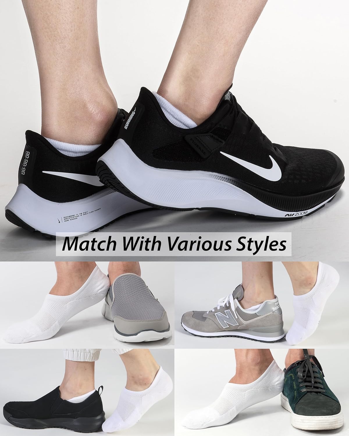 Pro Mountain Wide Toe Box No Show Running Socks For Health Unisex Arch Support Athletic Workout Heel Tab 6 Pack Size S to L - Image 8