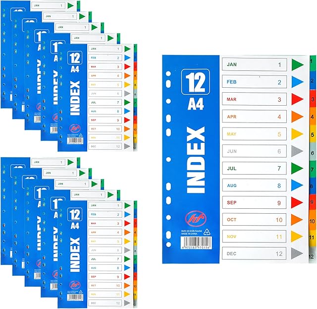 AZKEEGREY 10 Pack Plastic File Dividers A4 Monthly Dividers for Lever Arch Files 12 Part, Month Dividers a4 Jan to Dec Multi Punched Index Dividers