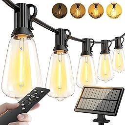 65ft-Solar-String-Lights-Outdoor-Waterproof-Solor-Powered-Patio-Light-Hanging-Outside-Backyard-Camping-Yard-Gazebo-Garden-Pergola-Bistro-Balcony-Cafe-Party-Fence-Lighting-LED with Edison Bulb & Remote