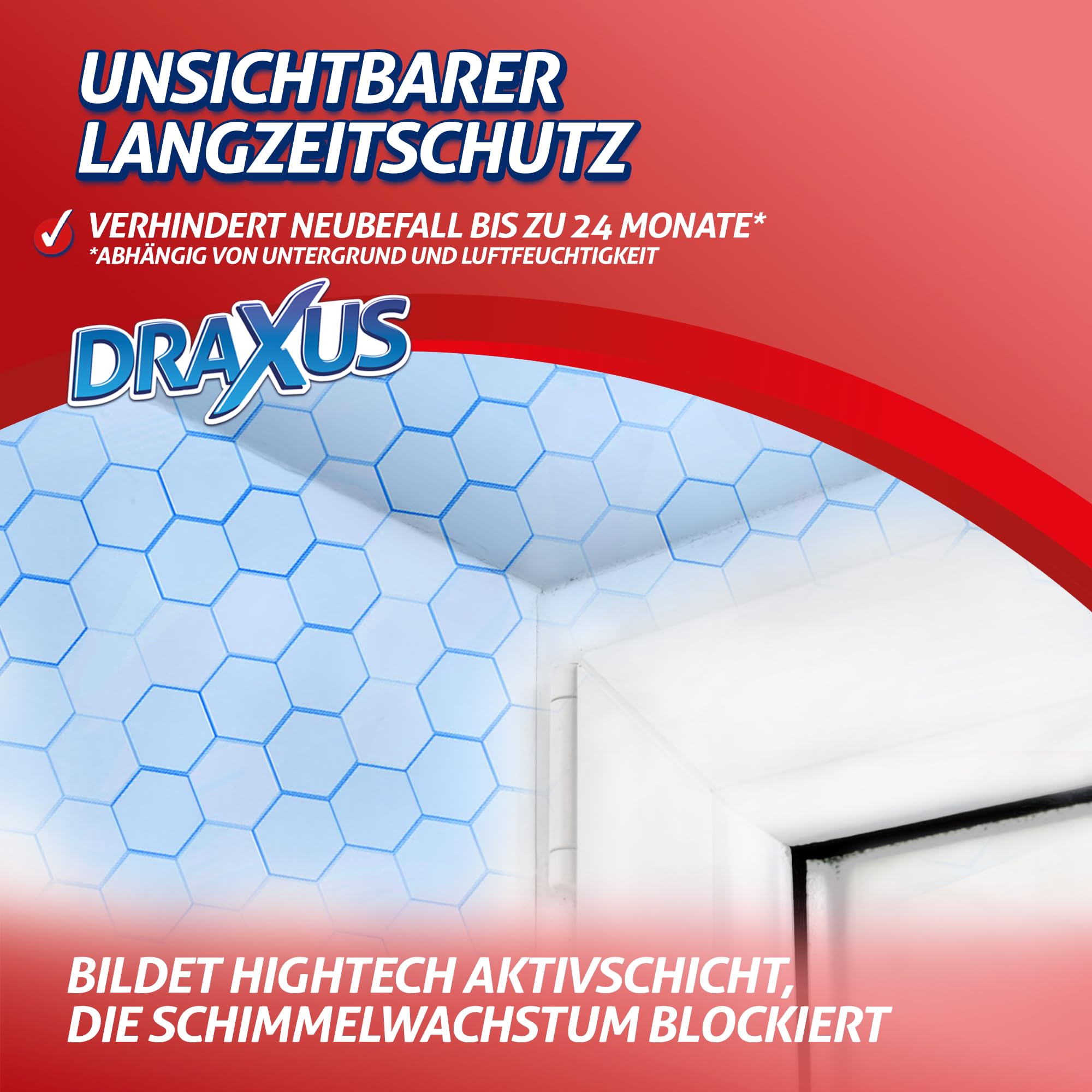 DRAXUS Schimmelstop Set I Schimmelentferner mit Hafteffekt + Schimmelschutz Spray I Schimmel vernichten & Neubefall stoppen I Bis zu 24 Monate Langzeitschutz I 2x 500 ml