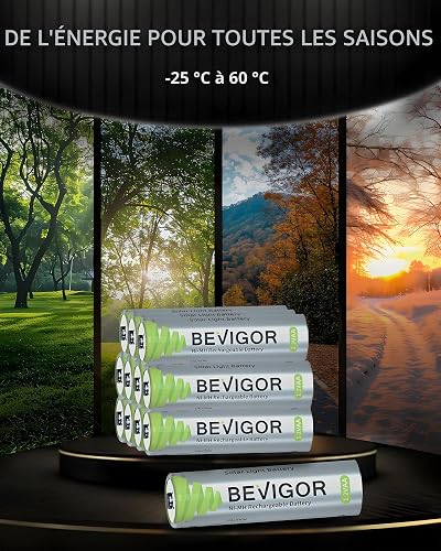 BEVIGOR AA Rechargeable Batteries, Solar Battery - 12 Pack 1000mAh 1.2V NiMH 1300 Cycles High Capacity, Rechargeable Batteries for Solar Lights, Landscape Path, Pathway, String Lights - 4