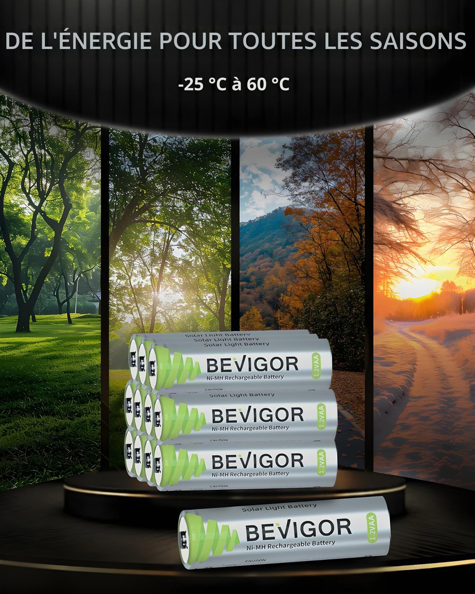 BEVIGOR Piles Rechargeables Solaires AA 1000mAh 1.2V NiMH pour Lampes Solaires Extérieures