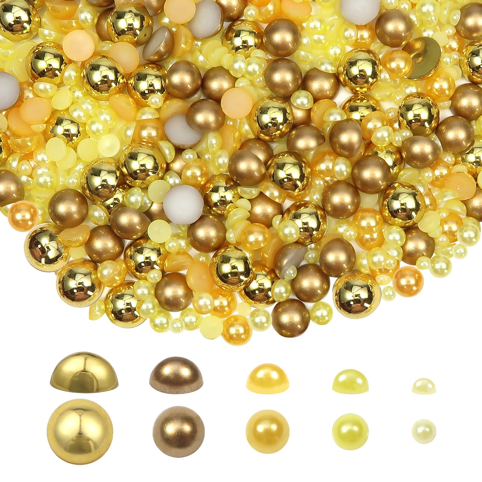 TOAOB 1000pcs Yellow Flat Back Pearls Round Half Flat Beads 4mm to 12mm