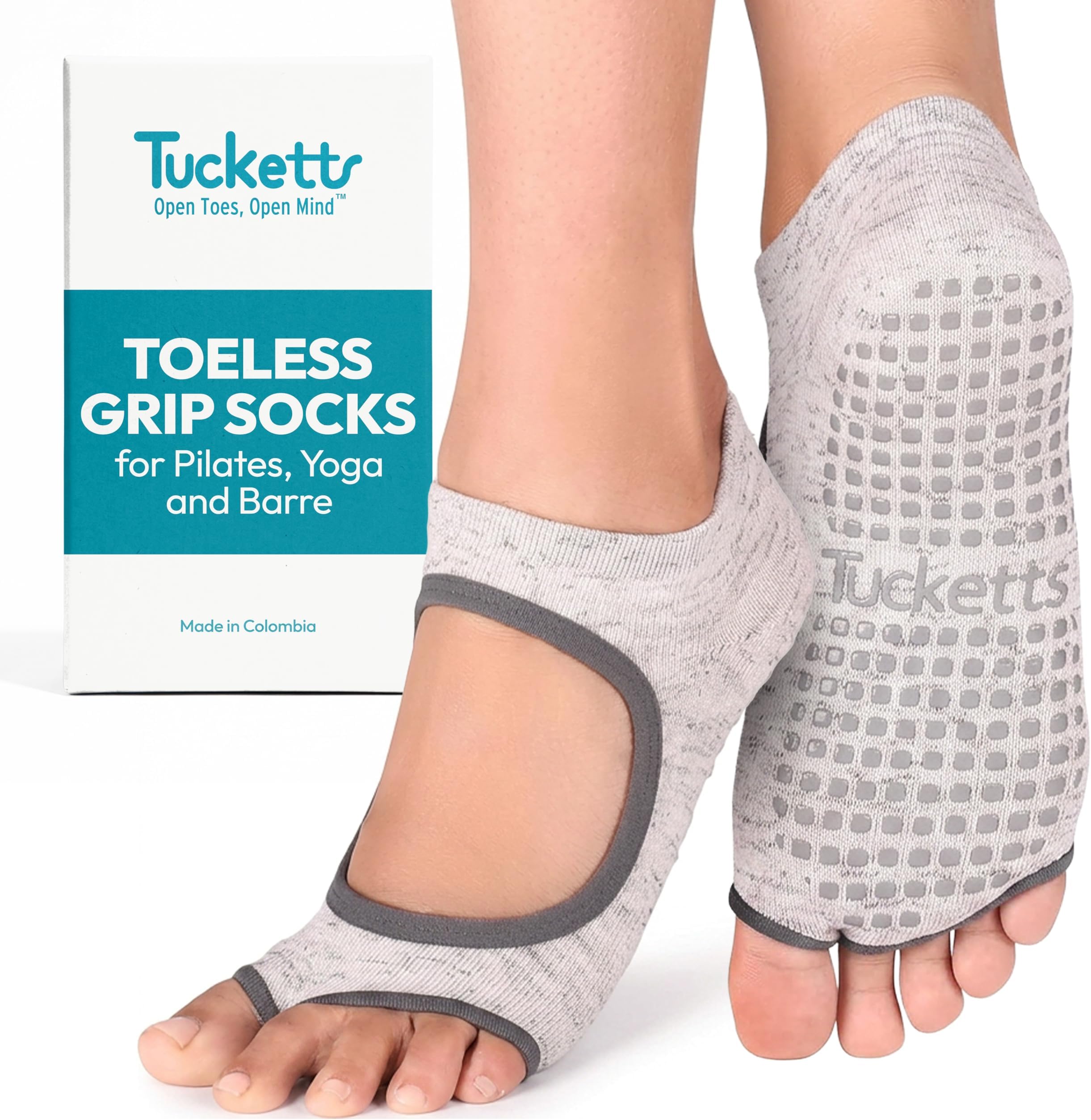 Allegro Toeless Pilates Socks with Grips for Women, Non-Slip Open-Toe Grip Socks, Yoga, Barre, Dance, Reformer, Home