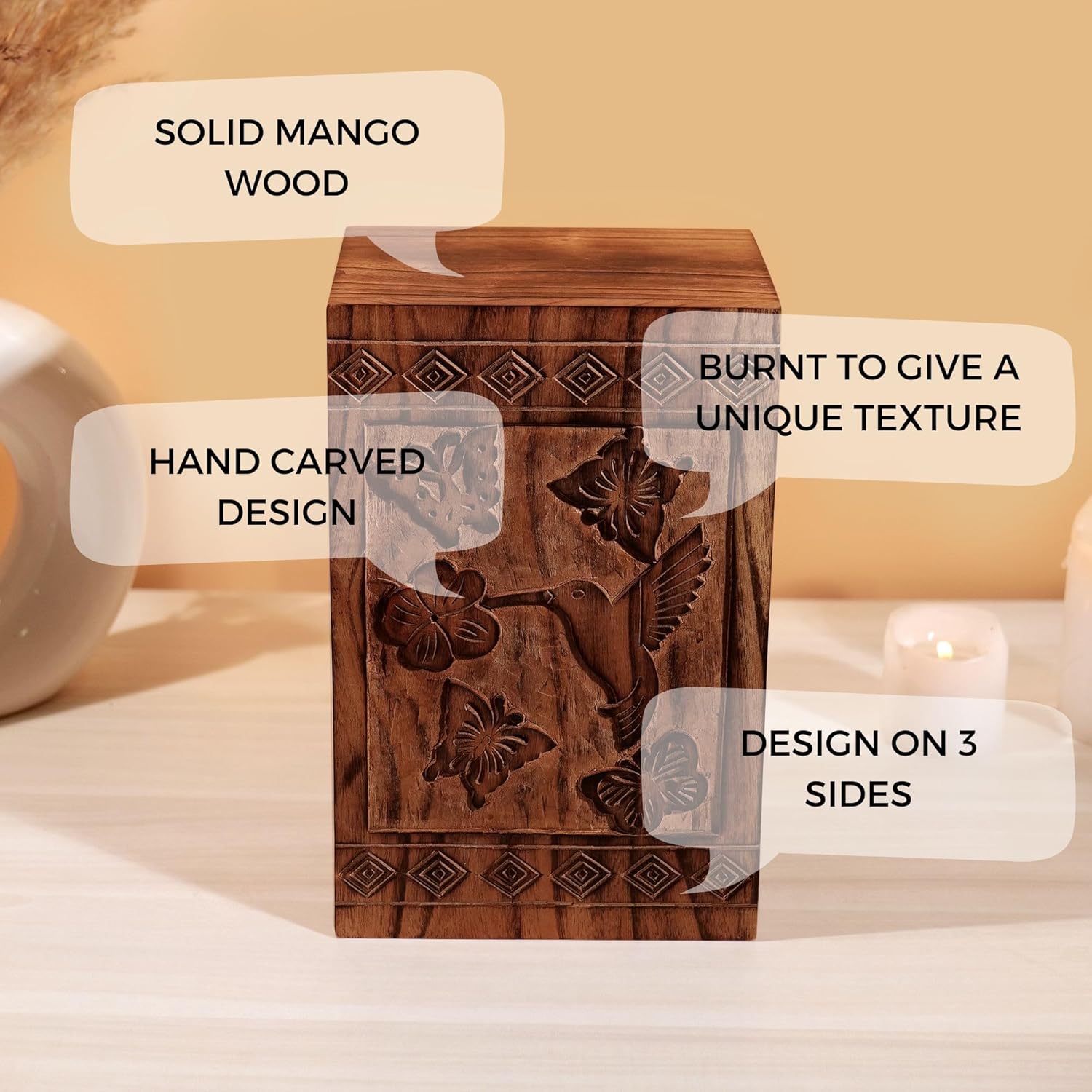 Hashcart Handmade Wooden Urn for Human Ashes - Tree of Life Wooden Urns Hand-Crafted - Celtic Funeral Cremation Urn for Dogs & Pets Engraved