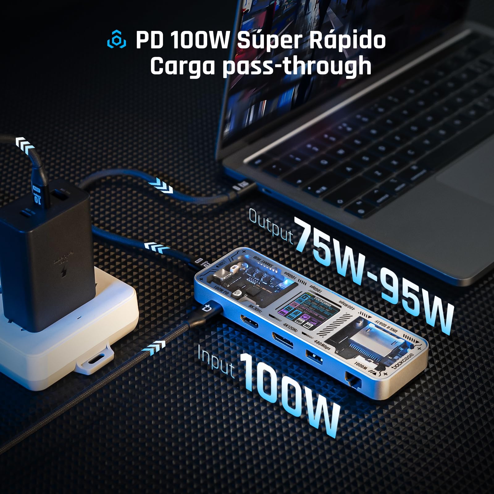 DOCKASE Smart USB-C Hub 10 en 1 Explorer Edition, Doble Pantalla 4K@60Hz, PD 100w, RJ45 Ethernet, 2 USB 3.2, 2 USB 2.0, Lector de Tarjetas UHS-II SD/TF, Dock USB C (Plata Brillante)