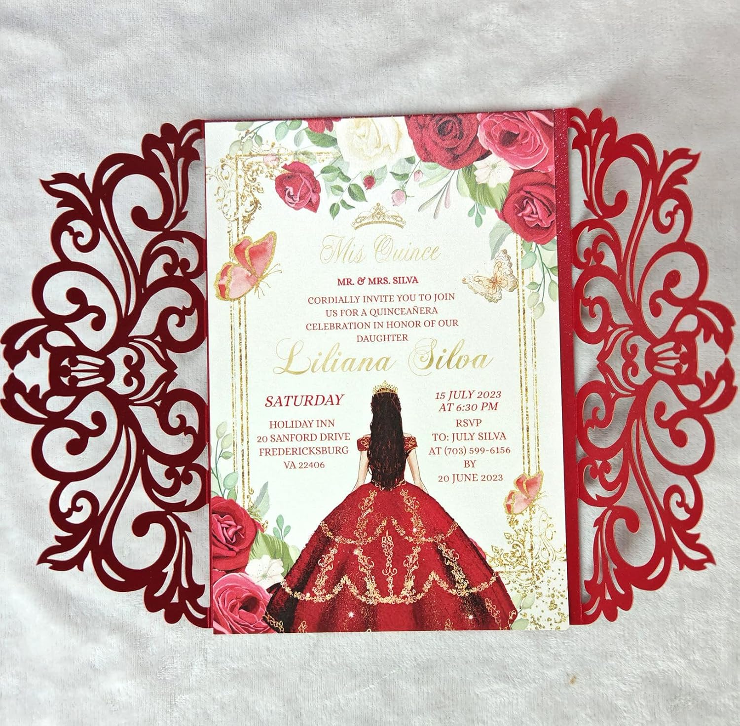 25PCS Red Laser Cut Wedding Invitations Cards with Envelopes,Blank Inner Sheets,Ribbons for Wedding Bridal Shower Quinceañera Engagement Birthday Invites