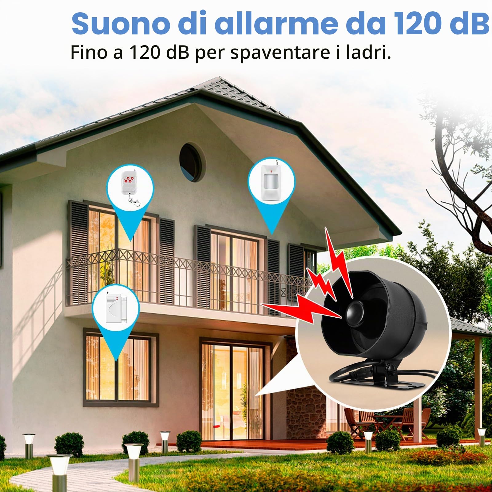 Sistema di allarme antifurto WiFi, sensore per porte e finestre, sistema di sicurezza domestica, antifurto 120 dB, allarme intelligente con sensore magnetico con notifica gratuita APP e telecomando